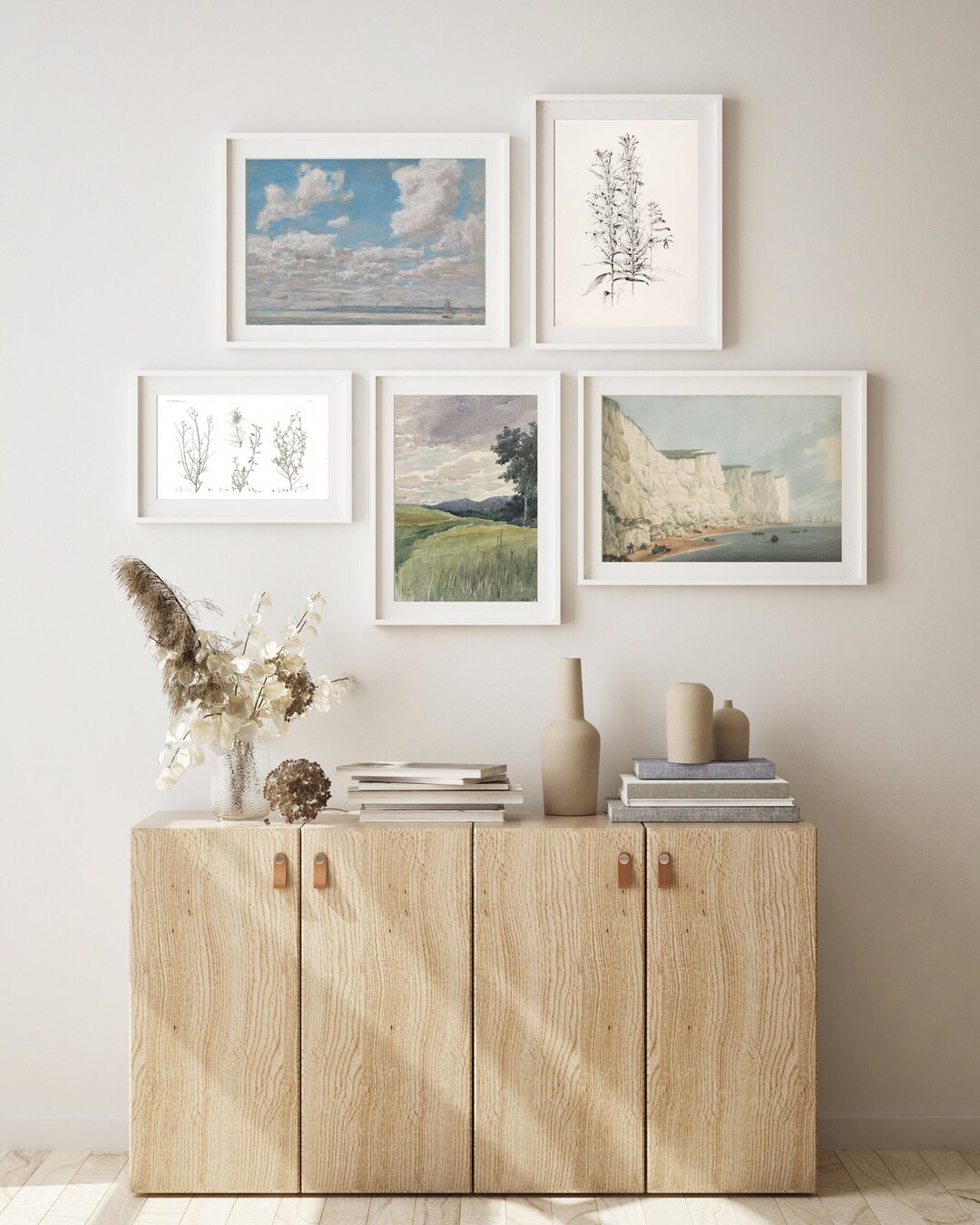 Blue Vintage European Wall Print Set Nature Landscape, Plants, Beaches Tranquil Digital Wall Art