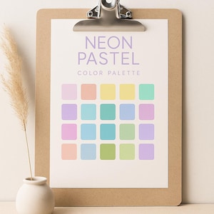 Paleta de colores pastel neón: 20 muestras digitales para Procreate, Canva y Design. Carta de colores estética y códigos HEX.
