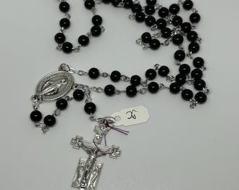 Handmade Black Agate Gemstone Catholic Rosary