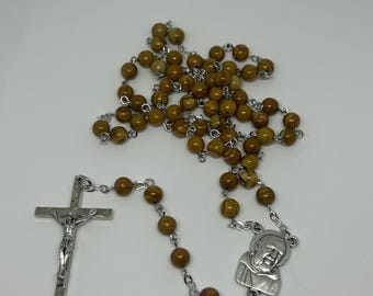 Handmade Wood Jasper Saint Padre Pio Catholic Rosary