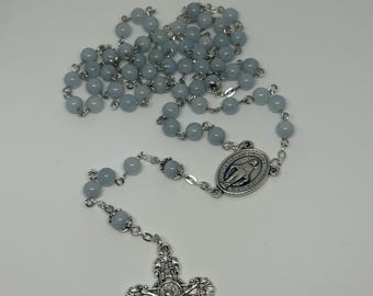 Handmade Light Blue Dyed Jade Catholic Rosary