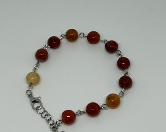 Handmade Gemstone Decade Catholic Rosary Bracelet Adjustable with Crucifix