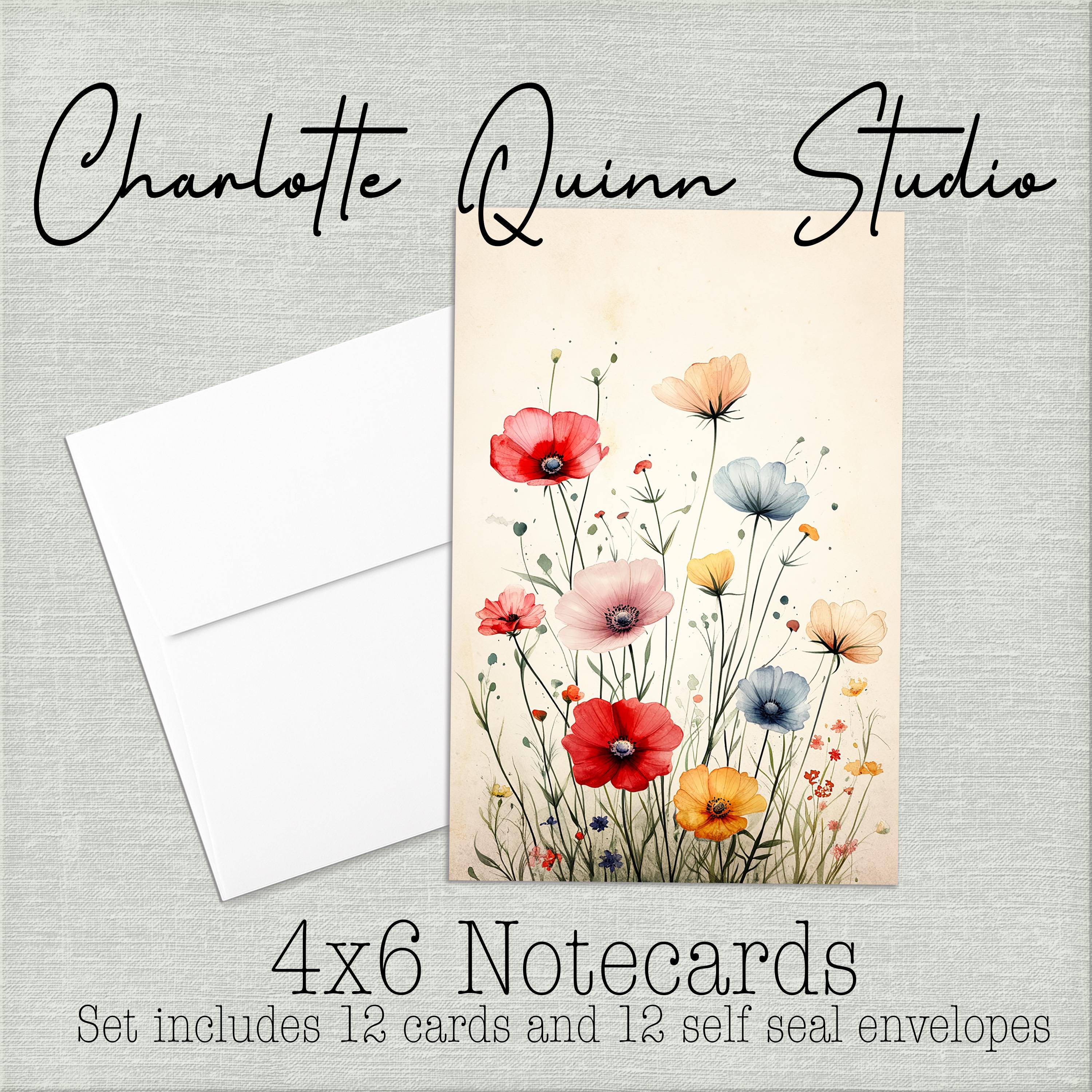 Watercolor Floral Notecard Set – 12 Blank Cards With Envelopes ...