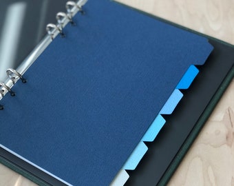 A5 Tabbed Dividers | Weave Texture | Beautiful Vibrant Blues | (6 divider a set) | Great for Planner/Binder | 6 Ring hole Punched