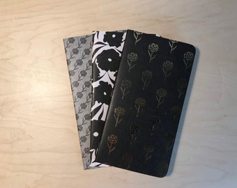 Travelers Notebook | Inserts | Handmade | Journals | Stationery | Beautiful Patterns | Black | White | Gray | Handmade | Foil | Floral |