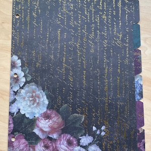 Preciosa carpeta de 3 anillos estándar Moody, tamaño carta (9 x 11 pulgadas), juego de separadores (6 separadores), hermosos diseños, laminado dorado, morado y negro, floral