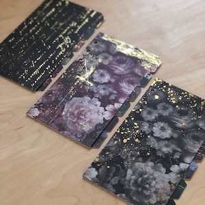 Gorgeous moody PERSONAL Size Divider set (6dividers), Beautiful patterns/Gold Foiling| Purple Black | Florals