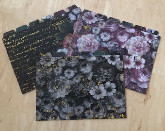 A5 Planner Dividers: Moody Floral with Gold Foil (6-Piece Set)