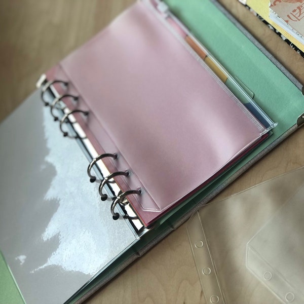 Personal Size Frosted Zipper Pouch | 6 ring hole punch | Transparent | Planner / Binder Inserts