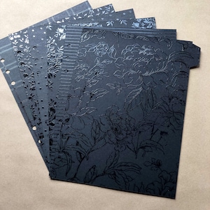 Classy | Elegant | Noir | Black on Black A5 Divider Set | Glossy Finish | Mixed Patterns | Planner/Binder Inserts (6 divider set)