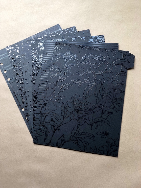 Noir Black on Black A5 Planner Dividers: UV Textured Mixed Pattern Set