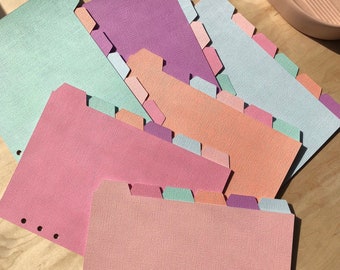 A5 Sophisticated | 6 Side Tab Divider set | (6 dividers in each set) colorful | Pastels | Textured | Lovely |