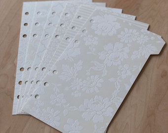 Personal Size (A6 Personal) Tabbed Planner Dividers | (6 dividers in a set) Classy Elegant Beautiful Pearl Finish Vintage / Off White