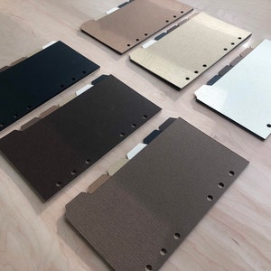 Personal Size (A6 Personal) Tabbed Planner Dividers | (6 dividers in a set)| Black | Browns | Cream| Tan | multiple colors | Coffee Colors