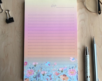 Beautiful | Pastel | Gradient | Floral | Birds | Notepad | Pastels | Stationery | Office | Notes | Gift | Write | List | letter | 5.5x8.5