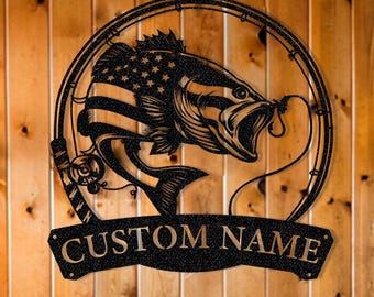 Personalized Bass Fishing Metal Sign: Custom Name, Fisherman Gift