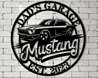 Letrero de garaje Mustang personalizado: Arte mural de metal de acero para coche