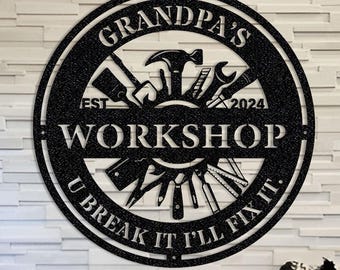 Personalized Papa's Workshop Metal Sign: Father's Day Garage Decor
