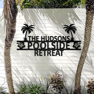 Personalized Hibiscus Pool Sign: Metal Wall Art, Tropical Decor