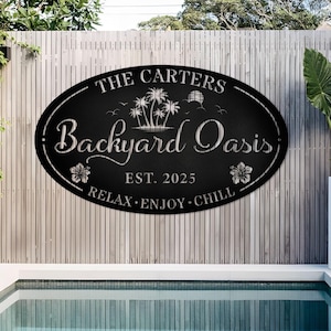 Personalized Backyard Oasis Metal Sign with LED Light