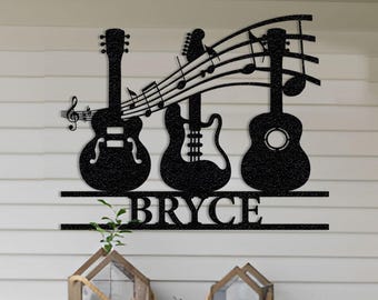Personalized Guitar Metal Wall Art: Music Studio Decor