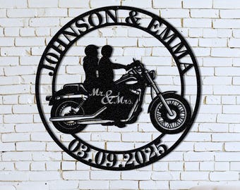 Personalized Biker Couple Metal Sign Custom Motorcycle Rider Wall Art For Decor Anniversary Gift Wedding Gift Motorcylce Wedding Monogram