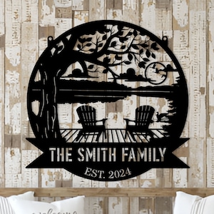 Gepersonaliseerde metalen bord Lake House: aangepast decor familienaam