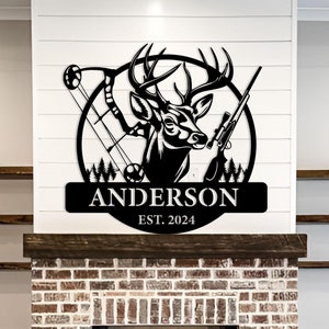 Custom Deer Hunter Metal Sign: Personalized Hunting Cabin Decor