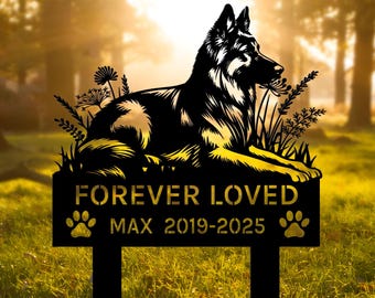 German Shepherd Memorial Stake: Metal Dog Garden Decor