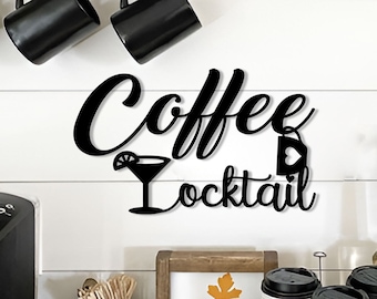 Coffee Till Cocktails Metal Sign: Kitchen & Bar Wall Decor