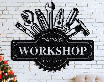 Personalized Metal Workshop Sign: Father&#39;s Day Garage Decor