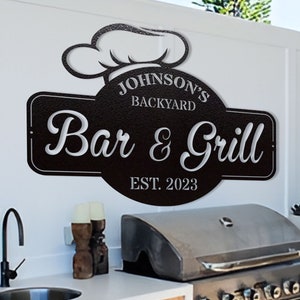Personalized BBQ Metal Sign: Custom Family Name, Backyard Decor