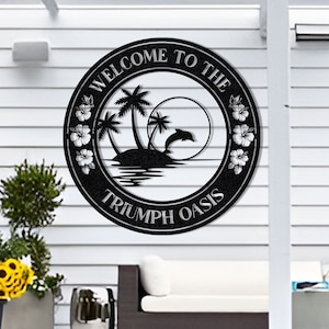 Personalized Tropical Metal Sign: Custom Palm Tree Patio Decor