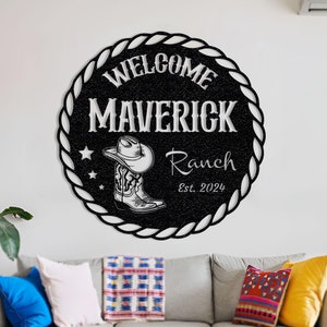 Personalized Cowboy Boots Metal Sign: Rustic Ranch Decor