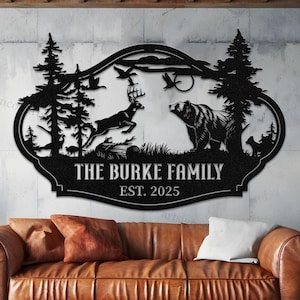 Personalisierte Deer Cabin Metallschild: Jagddekor, individueller Familienname