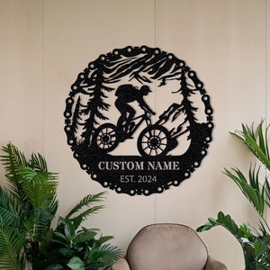 Personalized Mountain Biker Metal Sign: Custom Garage Decor