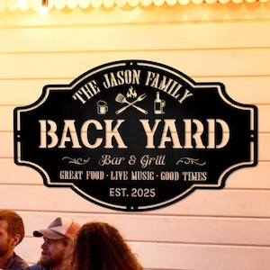 Personalized Backyard Bar & Grill Metal Sign with LED Lights