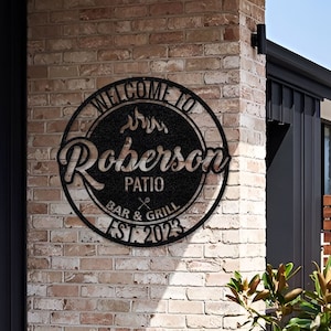 Personalized Patio Bar & Grill Metal Sign: Custom Family Name Welcome Decor