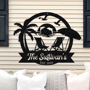 Custom Beach Decor Wall Art,Nautical Decor,Lake House Decor, Summer Beach House Sign,Metal Coastal Decor,Outdoor Sign Sunset Beach,Gifts