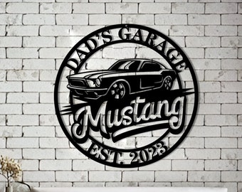 Personalized Hanging Garage Sign Steel Metal,Mustang gift,Mustang Wall Art,Car Wall Art,Mustang Garage,Custom Garage Sign,Father's Day Gift