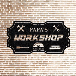 Personalized Papa&#39;s Workshop Metal Sign - Custom Garage Decor