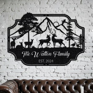 Custom Deer Family Metal Sign: Personalized Farmhouse Wall Art