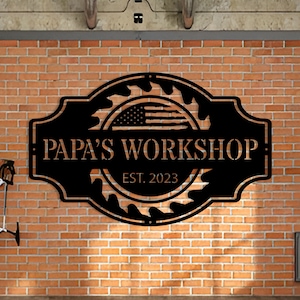 Custom American Flag Workshop Sign: Personalized Metal Garage Decor