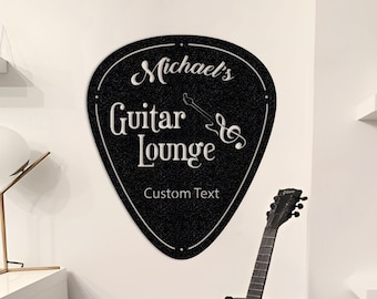 Personalized Decorative Guitar Lounge Sign, Custom Guitar Metal Sign, Guitar Lounge Name Wall Decor, Guitar Pick Sign, Christmas Gift