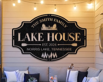 Lakehouse Sign,Personalized Custom Metal Sign,Lakehouse Gift,Lakehouse Decor,Custom Family Name Sign,Outdoor Metal Sign,Christmas Gift
