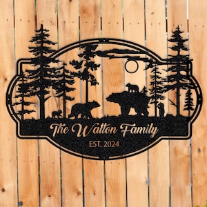 Personalized Bear Family Name Sign: Cabin Decor, Metal Wall Art
