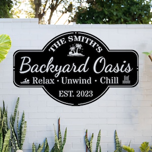 Personalized Backyard Pool Metal Sign: Custom Outdoor Oasis Decor