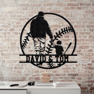 Custom Name Dad and Son Baseball Metal Sign: Game Room Decor