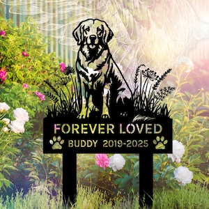 Personalized Golden Retriever Memorial Stake: Metal Dog Grave Marker, Garden Tribute