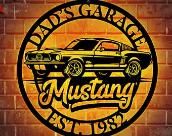 Letrero personalizado para garaje Mustang: arte mural de acero para coche, decoración para el hogar
